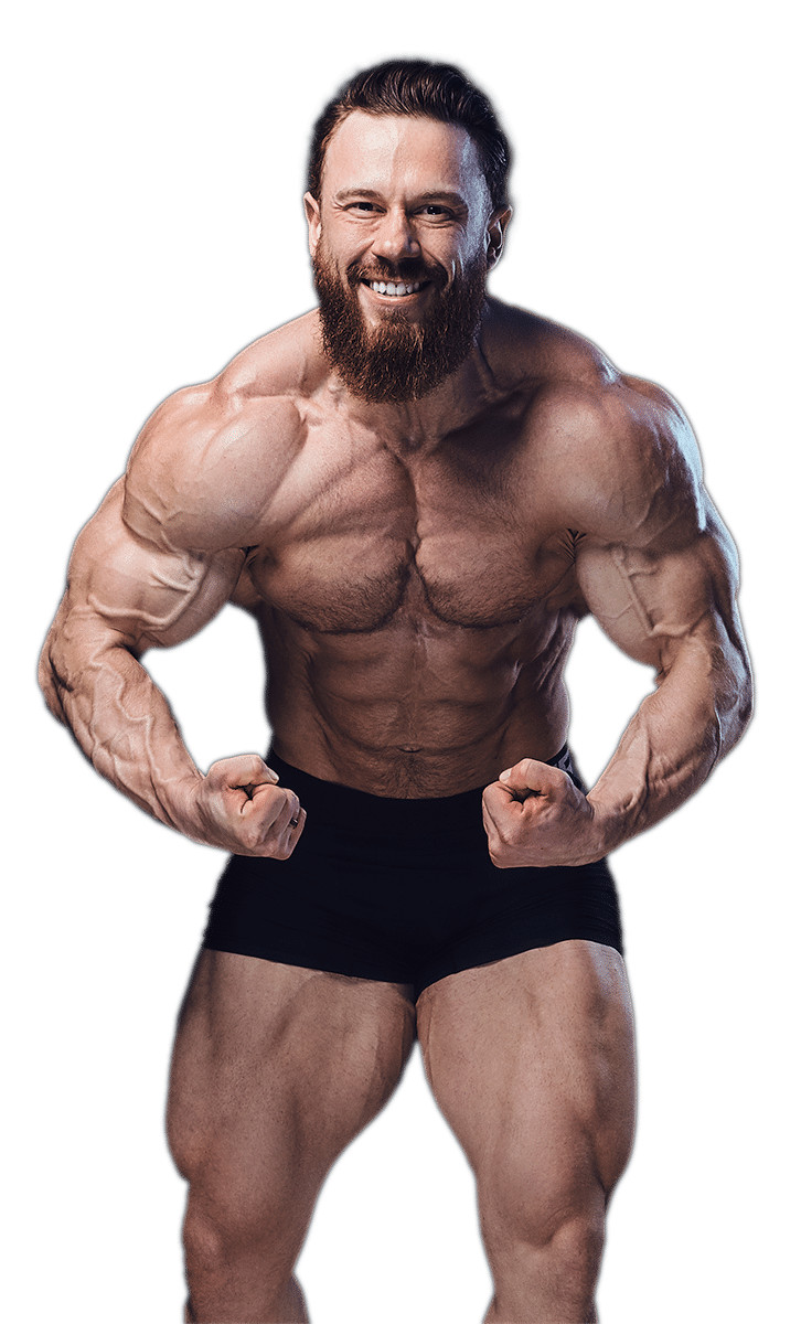 bearded shirtless bodybuilder