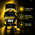 Revange Nutrition Happy Bee capsules for mood focus energy and stress support benefits graphic