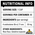 Brawn Nutrition 4-AD supplement facts showing 50mg of 4-androstene-3b-ol-17-one per capsule with 90 servings