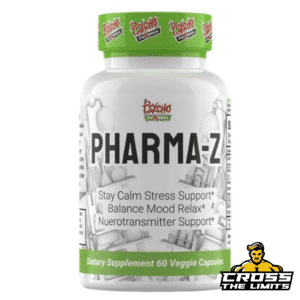 Psycho Pharma Pharma-Z bottle, featuring a sleek design, promoting calmness, stress relief, and neurotransmitter support in 60 veggie capsules