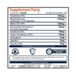 Neuro Amps NZT Power Supplement Facts Showing Alpha GPC Rhodiola Rosea Bacopa Tryptamine HCL Hordenine And Cognitive Support Ingredients Per Capsule