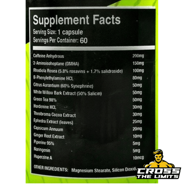 Sharp XF Supplement Facts – includes Caffeine, DMHA, Synephrine, Green Tea, Capsicum, and Ephedra for maximum fat-burning and energy boost