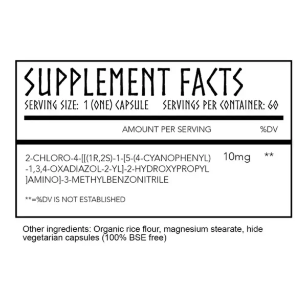 Supplement facts panel for MK-677 by Koka Labz, showing the serving size and amount per serving of Ibutamoren.