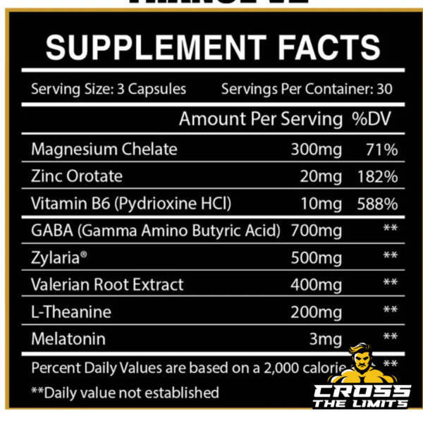 Centurion Labz Trance Sleep Aid supplement facts featuring magnesium chelate, zinc orotate, GABA, Zylaria, valerian root, L-theanine, and melatonin for sleep support