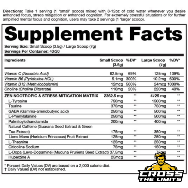 Dragon Pharma Neuromorph Nootropic Supplement Facts showing daily focus and stress relief ingredients