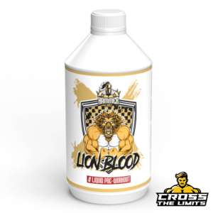 Hammer Labz Lion Blood Pre-Workout supplement bottle, featuring a lion illustration, designed for intense energy and muscle pump enhancement.