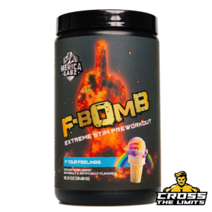 Merica Labz F-Bomb extreme stim pre-workout – high-stimulant formula for intense energy, focus, and endurance.