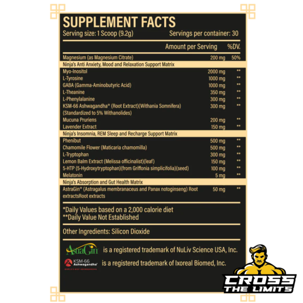 Ninja Unleashed V2 Supplement Facts with detailed ingredient breakdown including L-Citrulline, Beta Alanine, Caffeine, and more