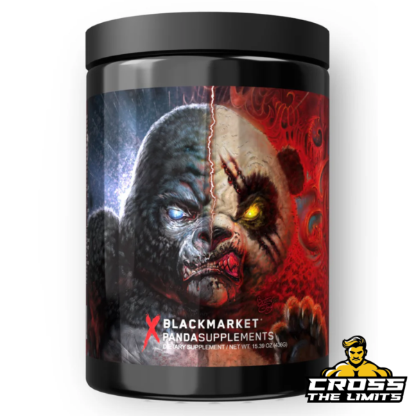 Panda Supplements Panda vs Gorilla Pre-Workout tub with striking artwork of a panda and a gorilla, showcasing the product for intense pre-workout energy and focus