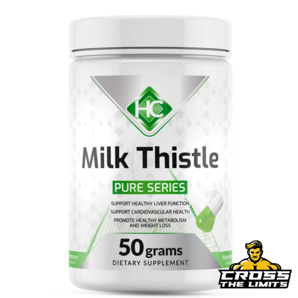 Harmony Concept Milk Thistle Extract bottle for liver support in bodybuilding cycles, featuring a white container labeled for liver health and metabolic support.