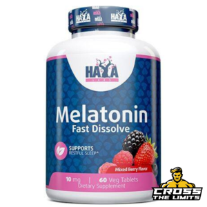 Haya Labs Melatonin 10 mg Supplement Facts, showcasing high-potency melatonin per tablet and additional ingredients, ideal for natural sleep support.