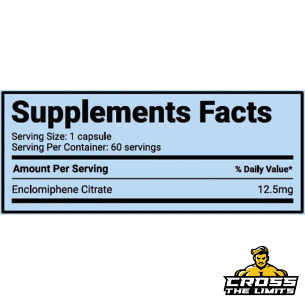 Supplement facts label of Smart Brothers Enclomiphene Citrate, showing 12.5 mg of Enclomiphene Citrate per capsule, with 60 servings per container