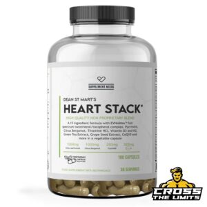 Supplement Needs Heart Stack bottle with label showing 180 capsules of high-quality heart health support formula, featuring ingredients for cardiovascular wellness