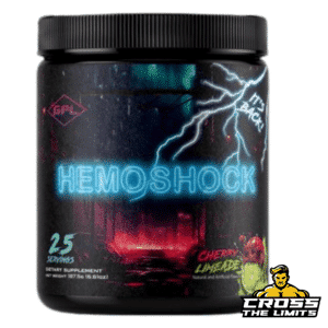 GenTech Pharma Labs HemoShock Pre-Workout – Hardcore Energy & Pump Formula A premium high-stimulant pre-workout supplement for explosive energy, endurance, and mental focus. The black and neon-themed container features HemoShock branding with lightning graphics, emphasizing its extreme intensity and power. The Cherry Limeade flavor is noted, offering a delicious and refreshing taste.