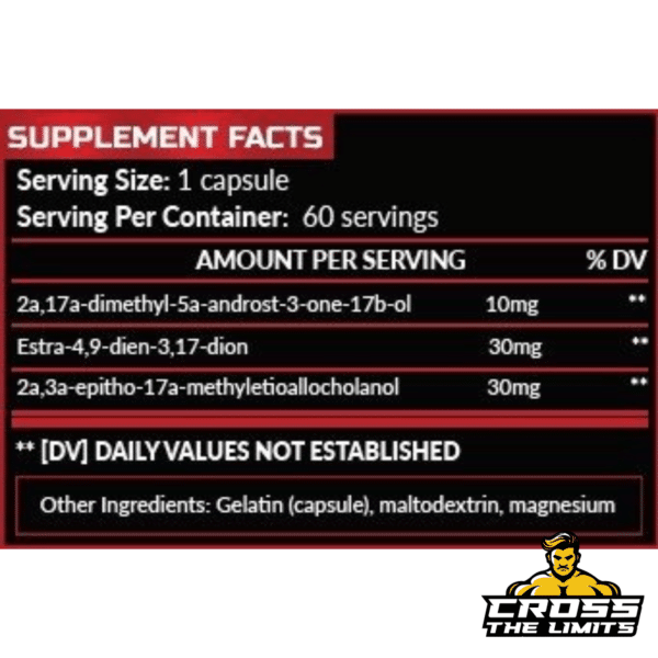 Triple XXX Supplement Facts – Hero Nutrition (Prohormone supplement label showing ingredients and serving size).