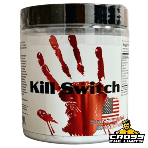 Kill Switch Pre-Workout container, featuring bold branding and high-stimulant formula.