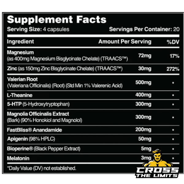 Supplement facts label of Leviathan Nutrition Slumber, displaying key sleep-enhancing ingredients.