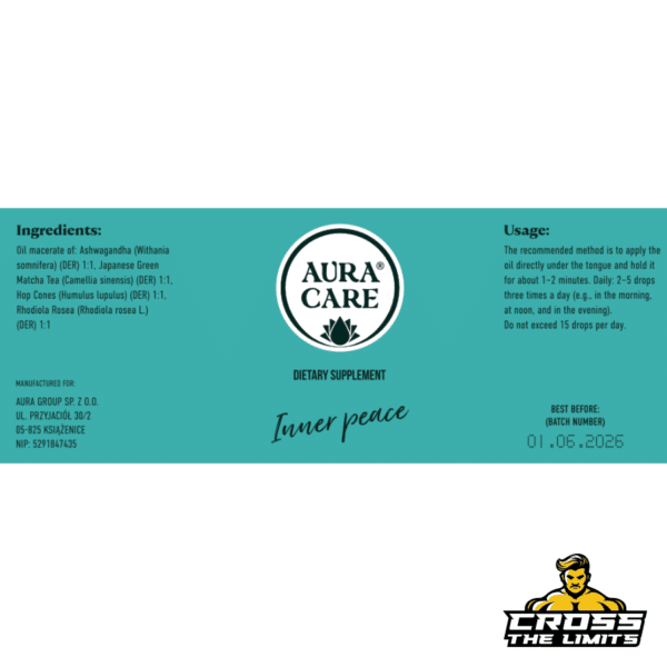 Aura Care Inner Calm oil with Ashwagandha, Matcha, Rhodiola – full packaging view