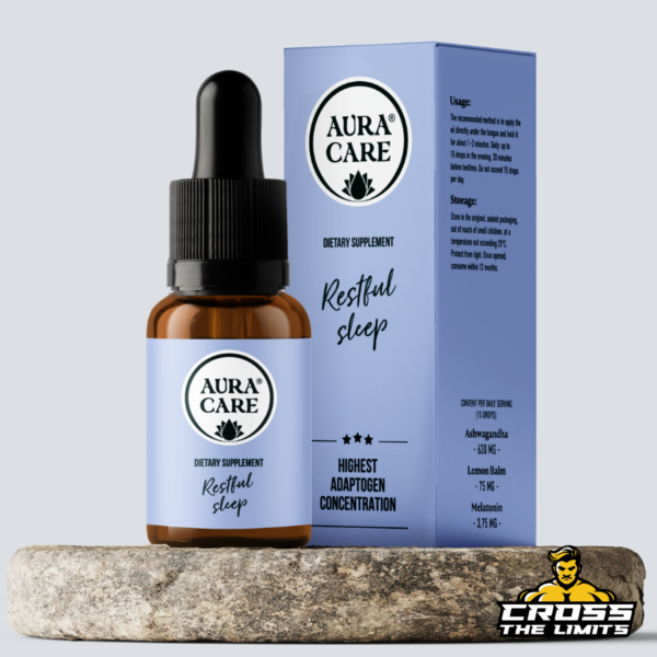 Aura Care Restful Sleep supplement – dropper bottle and packaging