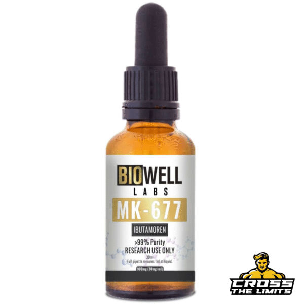Biowell Labs MK-677 Ibutamoren 30mg/ml 30ml – amber bottle with dropper, labeled for research use only