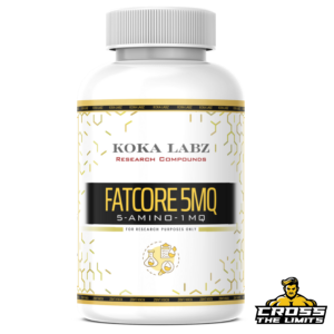 Bottle of Koka Labz Fatcore 5MQ research compound – not for human use