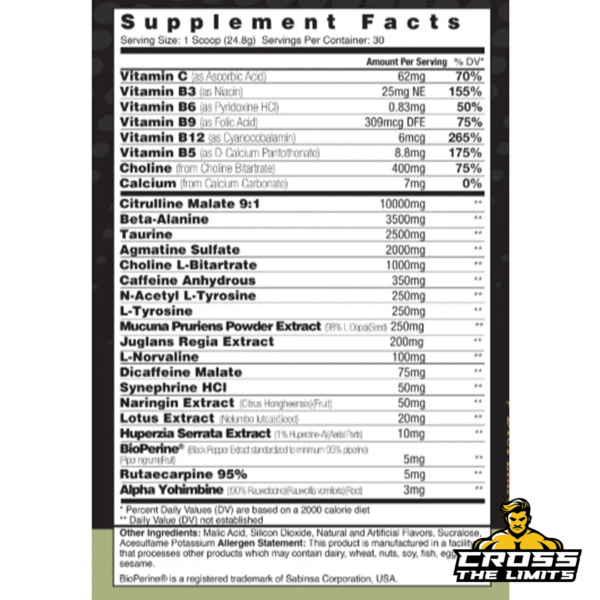 Supplement Facts of BioFreak OMG – Citrulline Malate, Caffeine, L-Dopa, and Nootropic Blend