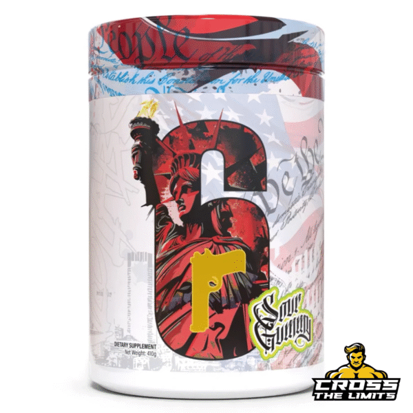 Kilo Labs 6 Pre-Workout – Sour Gummy label front with Statue of Liberty design