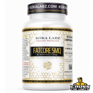 Bottle of Koka Labz Fatcore 5MQ research compound – not for human use