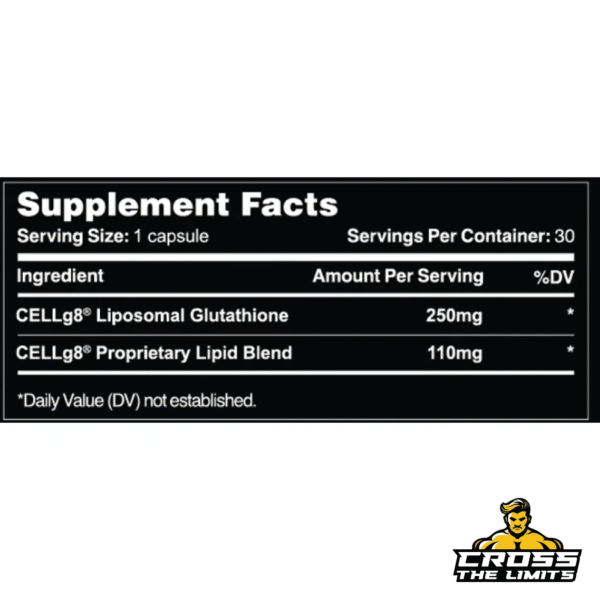 Supplement facts with 250mg glutathione and lipid blend