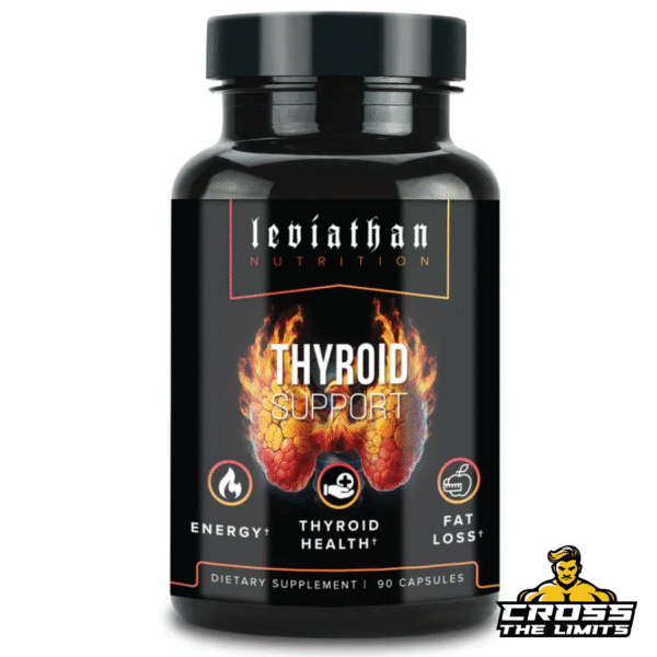 Leviathan Nutrition Thyroid Support supplement bottle – front label with flames