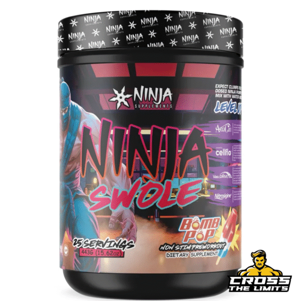 Ninja Swole Stim-Free Pre-Workout front label – Bomb Pop flavour