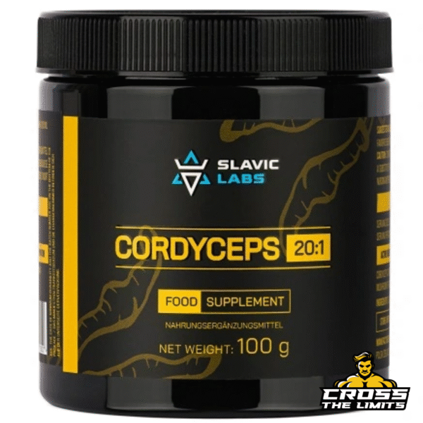 Slavic Labs Cordyceps 20:1 mushroom extract – front label, 100g jar