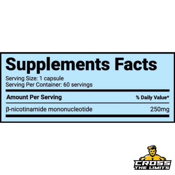 Supplement facts label of Smart Brothers NMN showing 250 mg of β-nicotinamide mononucleotide per capsule.