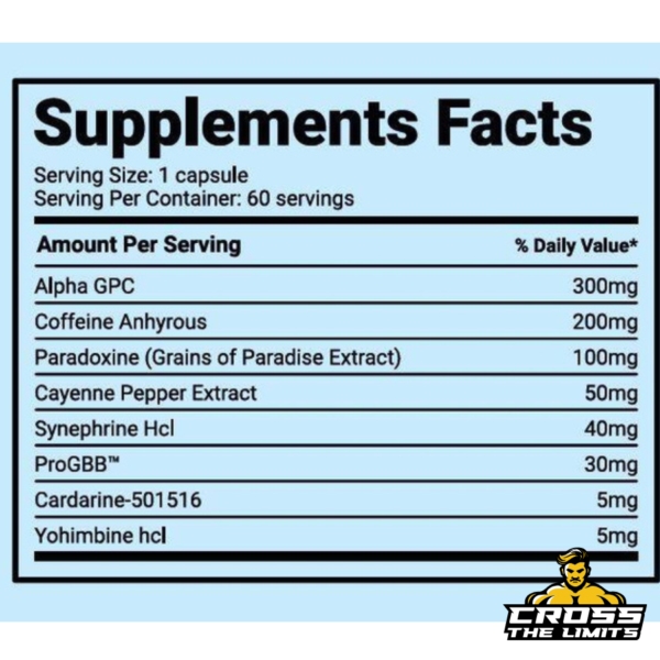 Supplement facts of Smart Brothers Smart Burner – showing full formula with Alpha GPC, caffeine, and fat-burning ingredients.