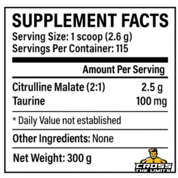 Supplement facts panel of Sport Armour Citrulline with 2.5g Citrulline Malate and Taurine