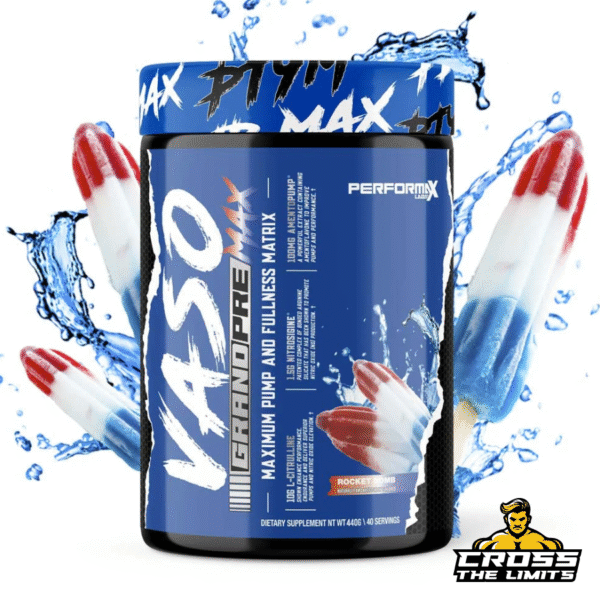 Front label of Performax Labs VasoMax Grand Pre MAX – Rocket Bomb flavour