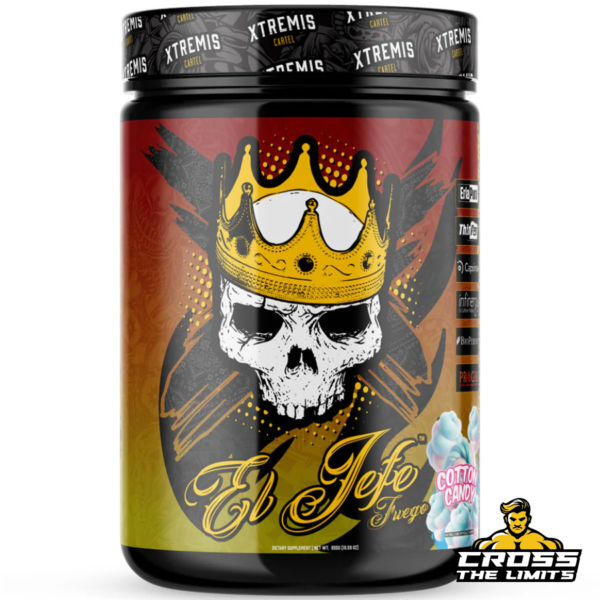 Xtremis Cartel El Jefe Fuego Pre Workout – Cotton Candy Flavour – Front Bottle