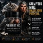 Phenibut HCL 500mg by Viking Labz with Viking warrior and wolf artwork. Premium phenibut supplement designed to support relaxation, mental focus, mood balance and restorative sleep.