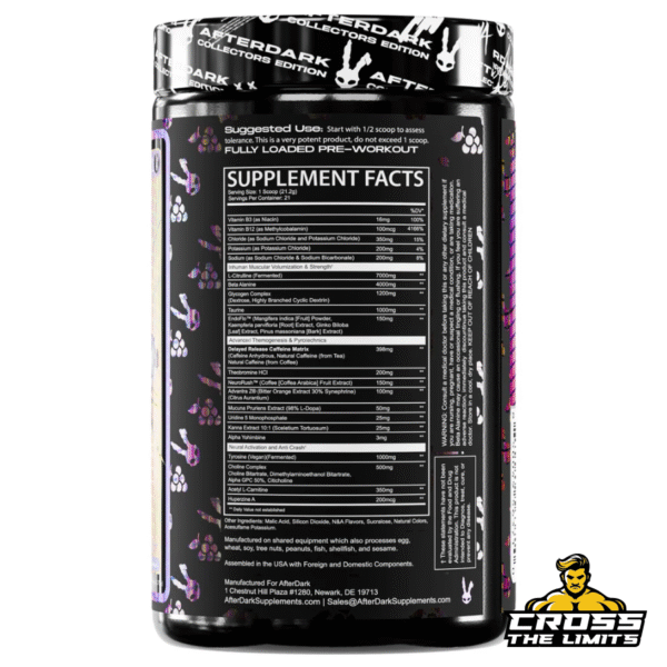AfterDark VOID Supplement Facts panel with complete energy and focus blend