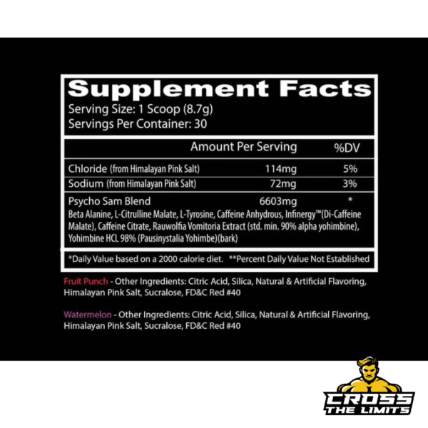 Psycho Sam supplement facts – stimulant and performance blend