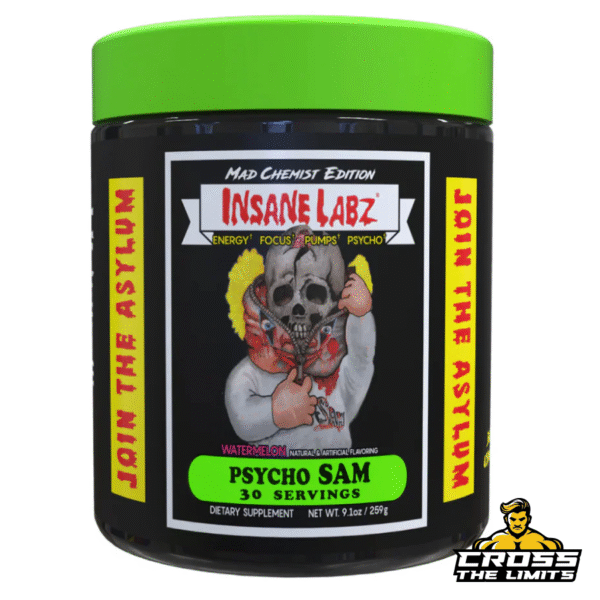 Insane Labz Psycho Sam tub front – Mad Chemist Edition pre-workout