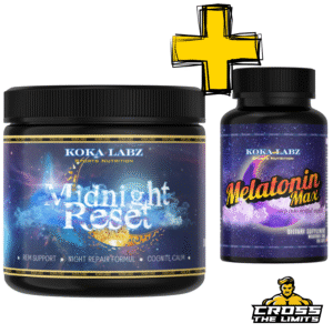Koka Labz Midnight Reset + Melatonin Max front packaging – sleep support stack