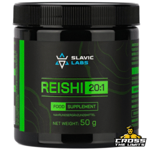 Slavic Labs Reishi 20:1 front label – black and green 50g powder container