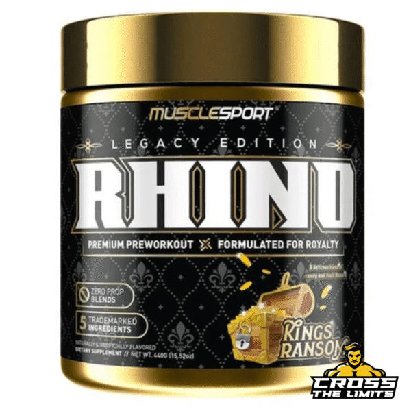 MuscleSport Rhino King’s Ransom – front product label with gold and black Legacy Edition design.