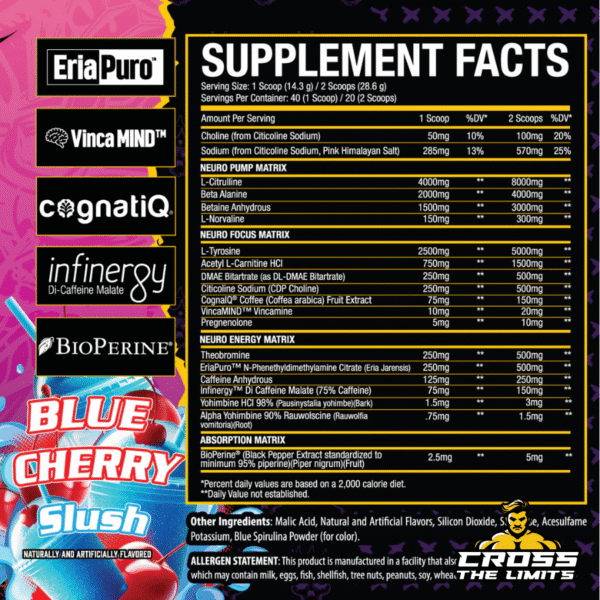 Xtremis Cartel El Jefe Neuro Supplement Facts Panel with Full Ingredient Breakdown