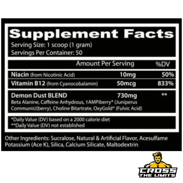 Supplement Facts panel of Insane Labz Demon Dust showing ingredients