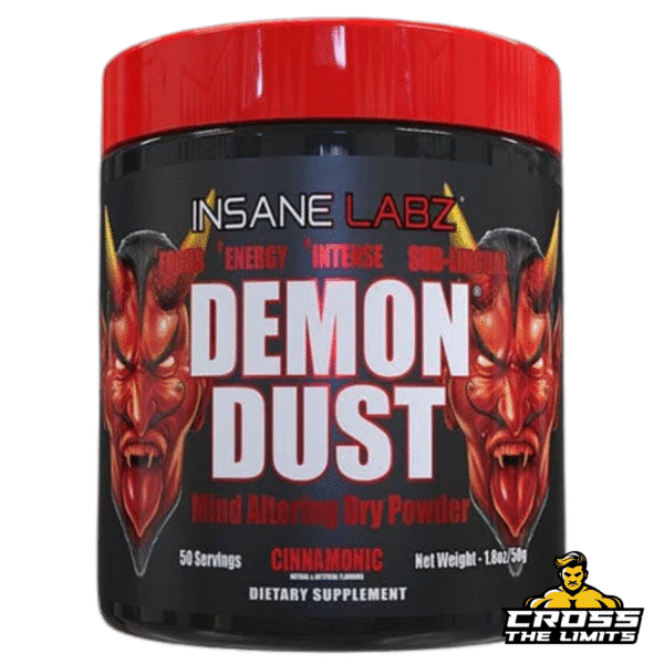 Insane Labz Demon Dust pre-workout supplement jar front label