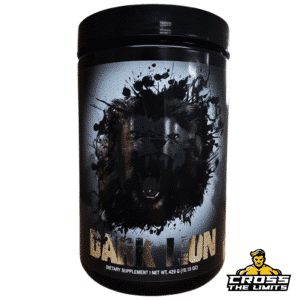 Dark Lion pre-workout dietary supplement container showing front label with lion graphic and supplement facts panel.