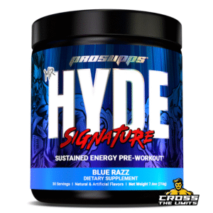 ProSupps Mr Hyde Signature pre workout powder Blue Razz tub with moderate stimulant formula for energy focus and training performance