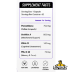 Koka Labz Mitogenesis PRO supplement facts label showing Urolithin A PRL-8-53 IDRA-21 and Pterostilbene advanced nootropic stack